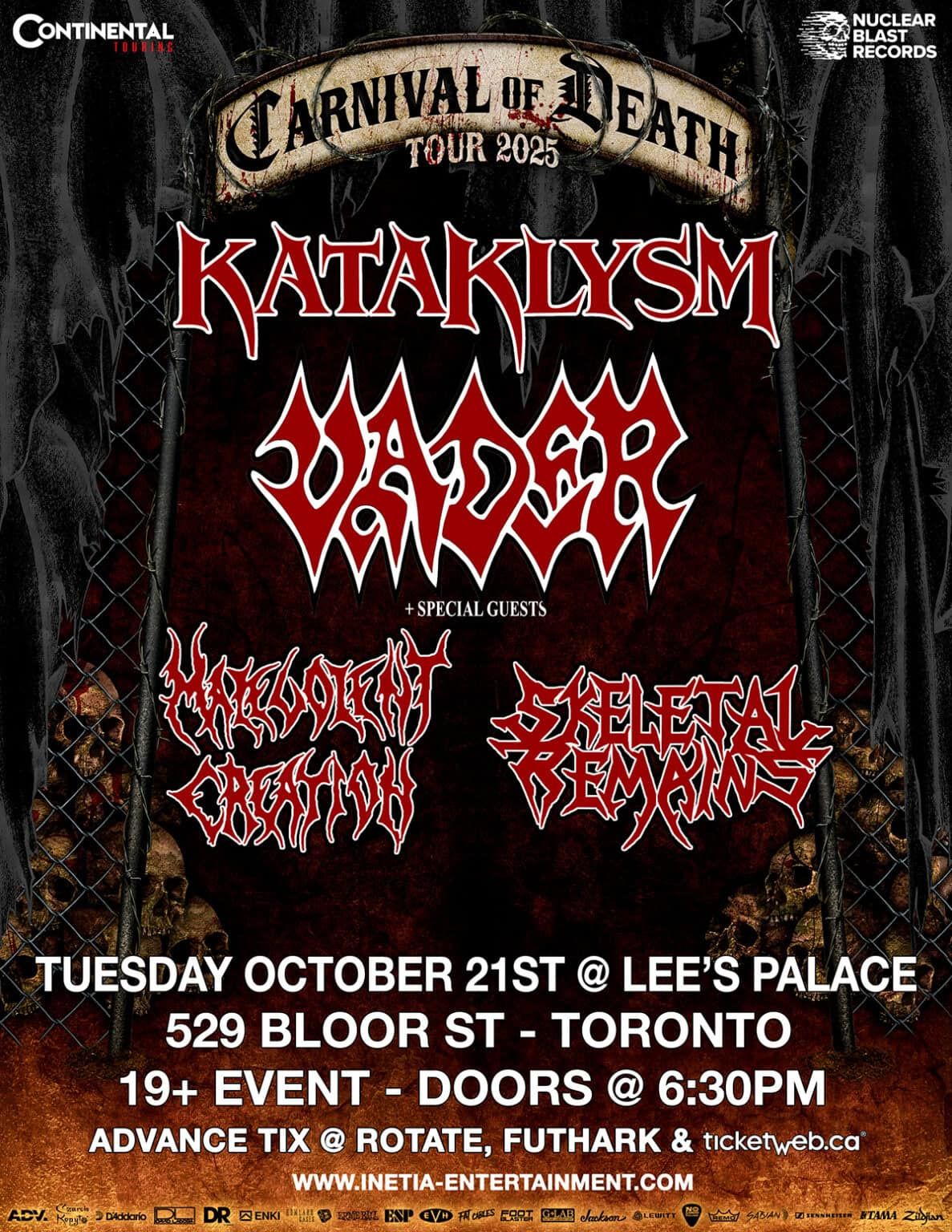 LIVE REVIEW – KATAKLYSM, VADER, MALEVOLENT CREATION, SKELETAL REMAINS